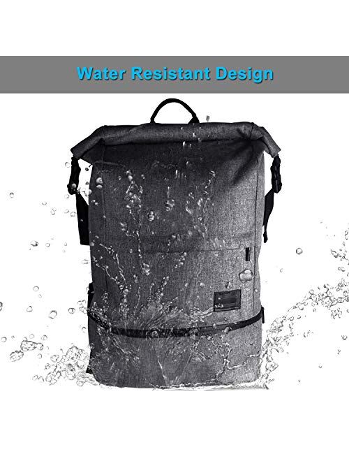 15.6 Travel Laptop Backpack,Roll Top Water Resistant Lightweight School Bag