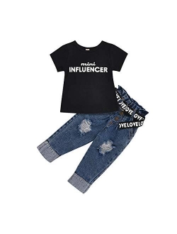 citgeett Toddler Baby Girls Denim Outfits Off Shoulder Tube Top+Ripped Jeans Pants Set Kids Summer Clothes