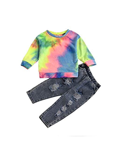 citgeett Toddler Baby Girls Denim Outfits Off Shoulder Tube Top+Ripped Jeans Pants Set Kids Summer Clothes