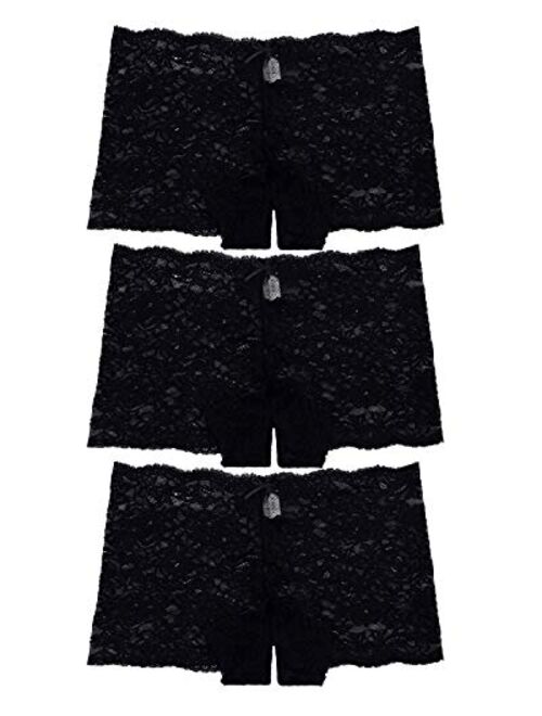 Yinhua 3 Pack of Women's Regular & Plus Size Lace Boyshort crotchless Panties