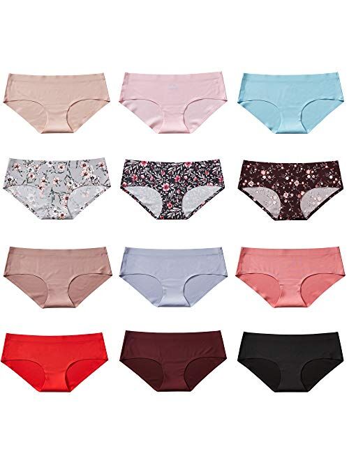 Amorfati No Panty Line Bikini Underwear for Women Panties Hipster Seamless Panty Laser Cut Invisible 12-Pack