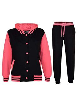 Kids Tracksuit Girls Designer Baseball Plain Top Bottoms Jogging Suits 7-13 Yr