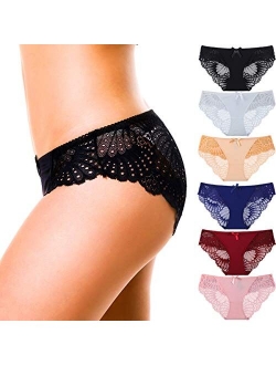 HOKEMP Womens Lace Underwear Briefs Seamless Bikini Panties Pack 6, Sexy Hipster