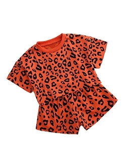 MYGBCPJS Little Girl 2Pcs Summer Top +Shorts Kids Leopard Short Sleeve Outfit Set