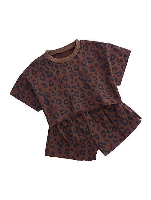 MYGBCPJS Little Girl 2Pcs Summer Top +Shorts Kids Leopard Short Sleeve Outfit Set