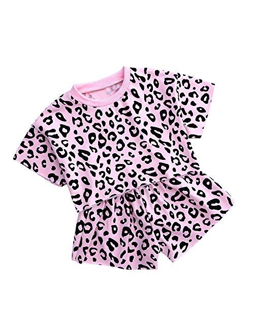 MYGBCPJS Little Girl 2Pcs Summer Top +Shorts Kids Leopard Short Sleeve Outfit Set