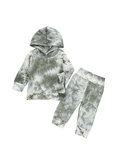 Infant Toddler Baby Hoodies Set Boy Girl Fall Winter Tie Dye Long Sleeve Sweatshirt with Hat Pants Tracksuit Outfit