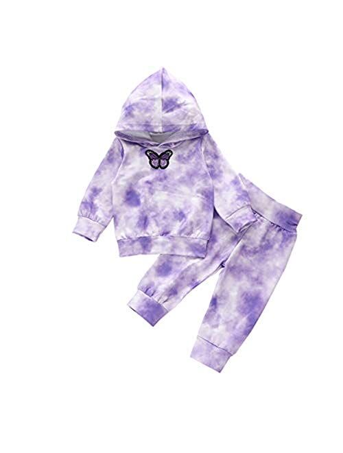 Infant Toddler Baby Hoodies Set Boy Girl Fall Winter Tie Dye Long Sleeve Sweatshirt with Hat Pants Tracksuit Outfit