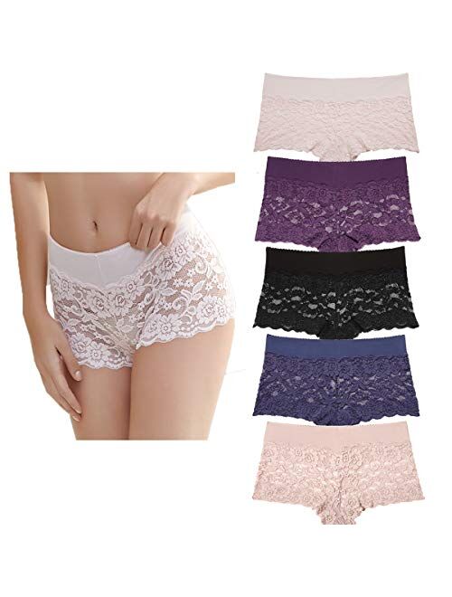 Vevina Unicorn Women's Lace Underwear Boyshort Panties Hipsters Panty-5 Pack