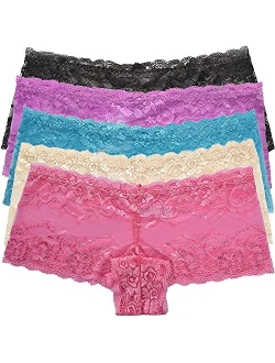 Gefyvuxrm Plus Size Lace Boyshorts Underwear for Women Panties Sexy Lingerie Cheeky 6 Pack