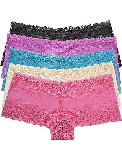 Gefyvuxrm Plus Size Lace Boyshorts Underwear for Women Panties Sexy Lingerie Cheeky 6 Pack