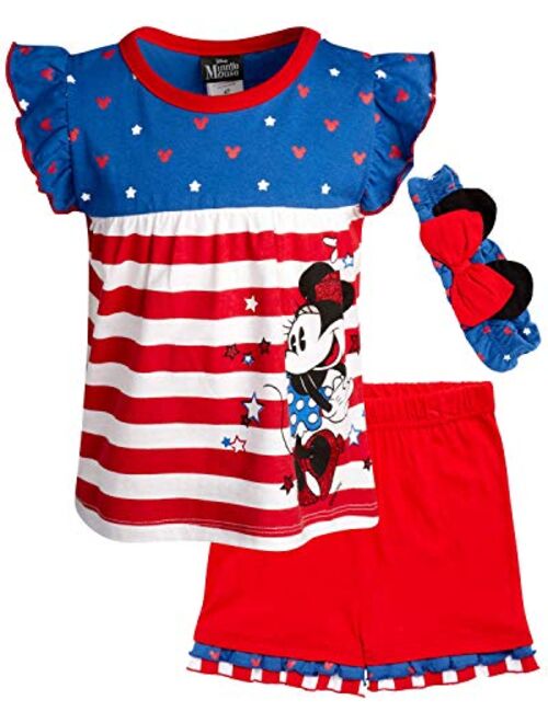 Disney Girls 2 Piece T-Shirt Knit Short Set: Minnie Mouse & Pooh Bear (Infant, Toddler, Little Girls)