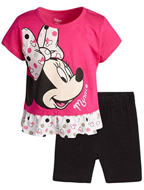 Disney Girls 2 Piece T-Shirt Knit Short Set: Minnie Mouse & Pooh Bear (Infant, Toddler, Little Girls)