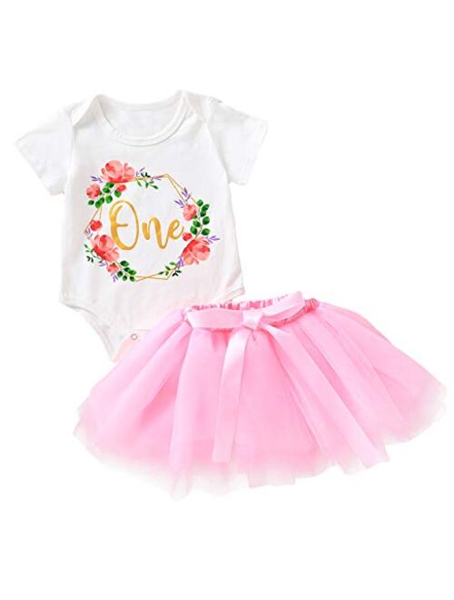 Baby Little Girls Letters T-Shirt + Colorful Rainbow Skirts Birthday Gift Outfits Set