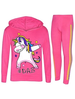 Kids Girls Rainbow Unicorn #Dab Floss Hooded Top Legging Set Tracksuit 7-13 Year