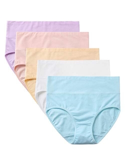 GNEPH Women Cotton Panties Breathable High Waist Underwear Ladies Stretch Full Coverage Briefs Panty Multipack