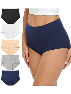 GNEPH Women Cotton Panties Breathable High Waist Underwear Ladies Stretch Full Coverage Briefs Panty Multipack