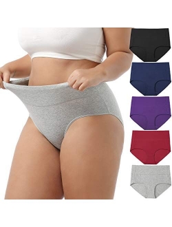 GNEPH Women Cotton Panties Breathable High Waist Underwear Ladies Stretch Full Coverage Briefs Panty Multipack