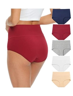 GNEPH Women Cotton Panties Breathable High Waist Underwear Ladies Stretch Full Coverage Briefs Panty Multipack