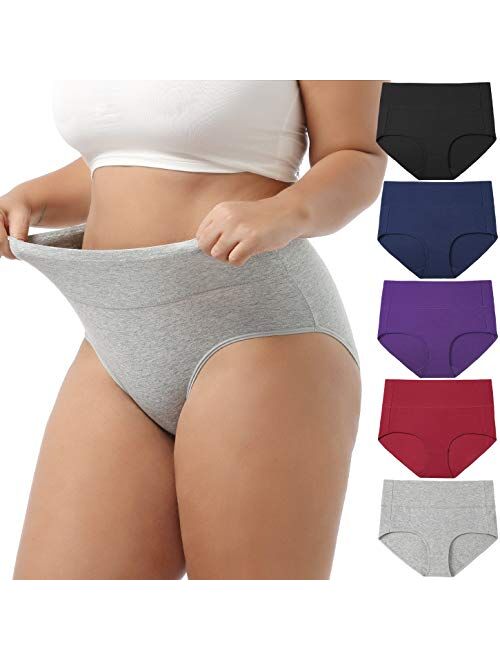 GNEPH Women Cotton Panties Breathable High Waist Underwear Ladies Stretch Full Coverage Briefs Panty Multipack