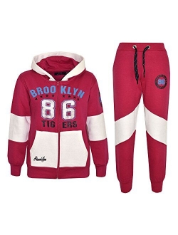 a2z4kids Kids Girls Tracksuit Brooklyn 86 Tigers Print Hoodie & Bottom Jog Suit 7-13 Year