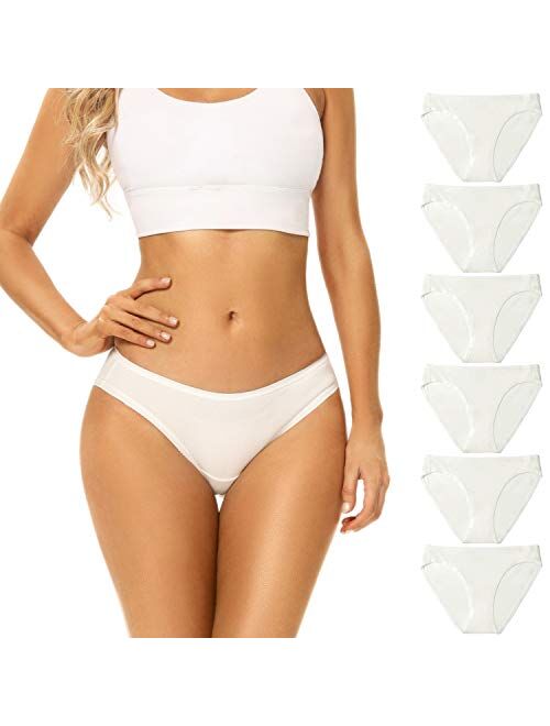 POKARLA Women's Hi-Cut Bikini Panties Soft Stretch Cotton Underwear Hipster Ladies Briefs 6-Pack(Regular & Plus Size)