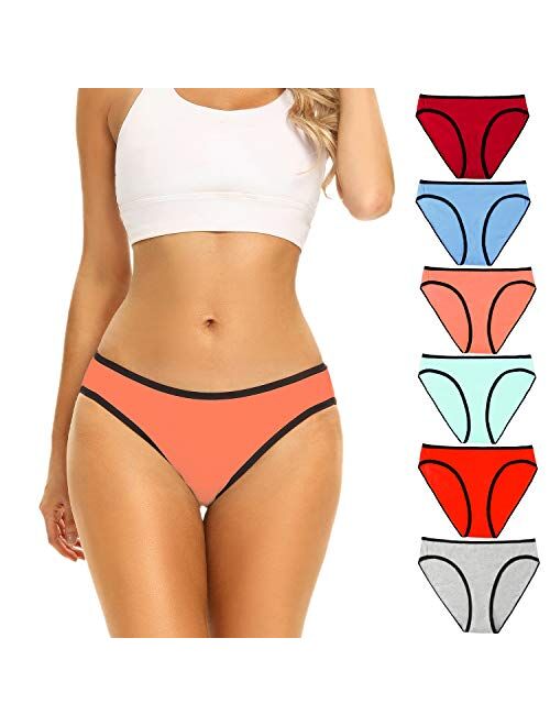 POKARLA Women's Hi-Cut Bikini Panties Soft Stretch Cotton Underwear Hipster Ladies Briefs 6-Pack(Regular & Plus Size)