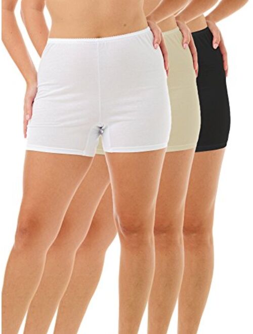 Underworks USA Women's 100% Cotton Cuff Leg 5-inch Inseam Bloomers Pettipants 3-Pack