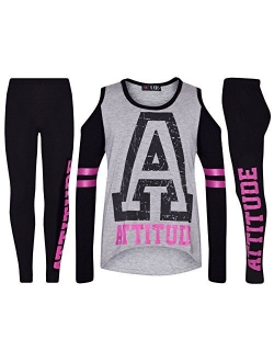 Girls Top Kids Attitude Print Trendy Top & Fashion Legging Set Age 7-13 Years