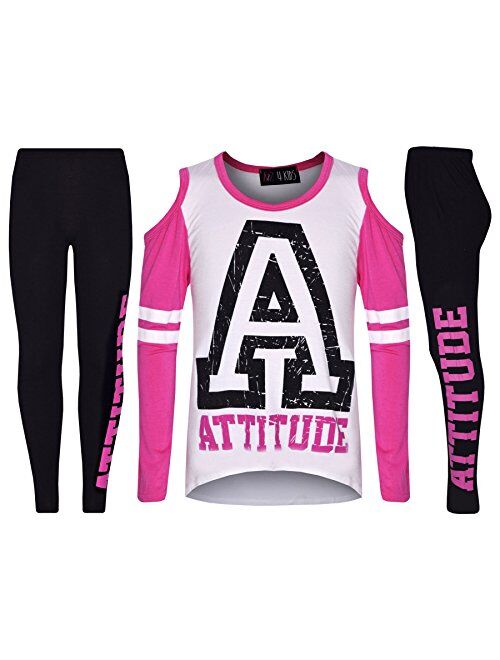 Girls Top Kids Attitude Print Trendy Top & Fashion Legging Set Age 7-13 Years