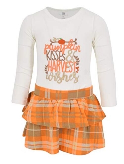 Unique Baby Girls Pumpkin Kisses Plaid 2 Piece Fall Thanksging Skirt Set