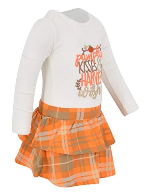 Unique Baby Girls Pumpkin Kisses Plaid 2 Piece Fall Thanksging Skirt Set