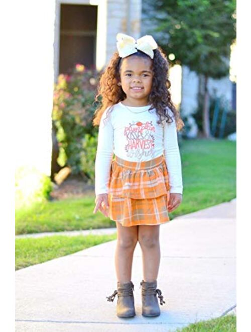 Unique Baby Girls Pumpkin Kisses Plaid 2 Piece Fall Thanksging Skirt Set