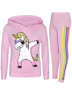 Kids Girls Tracksuits Unicorn Rainbow Dab Floss Baby Pink Top Legging Sets 7-13