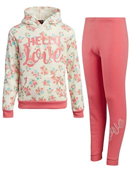 Real Love Girls' 2-Piece Fleece Jogger Pant Set with Sequined Pullover Hoodie