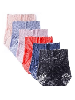 Boosen 6-Pack Panties for Women Sexy Lace Breathable Underwear Mid Rise Briefs Plus Size