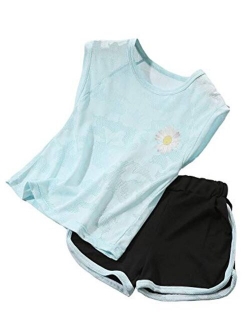 HH Family Girls Short Sets with Athletic Shorts and Workout Tops Quick Dry Athletic Clothing Sets 6-13 Years