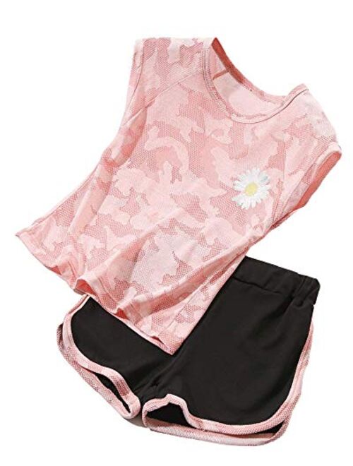 HH Family Girls Short Sets with Athletic Shorts and Workout Tops Quick Dry Athletic Clothing Sets 6-13 Years