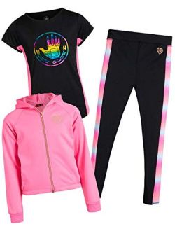 Girls' 3-Piece Athletic Jogger Pant Set with T-Shirt and Jacket