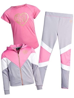 Girls' 3-Piece Athletic Jogger Pant Set with T-Shirt and Jacket