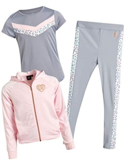 Girls' 3-Piece Athletic Jogger Pant Set with T-Shirt and Jacket