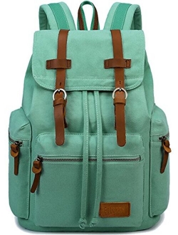 BLUBOON Canvas Vintage Backpack Leather Trim Casual Bookbag Men Women Laptop Travel Rucksack