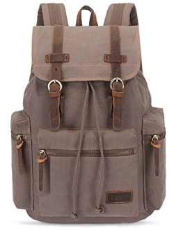 BLUBOON Canvas Vintage Backpack Leather Trim Casual Bookbag Men Women Laptop Travel Rucksack