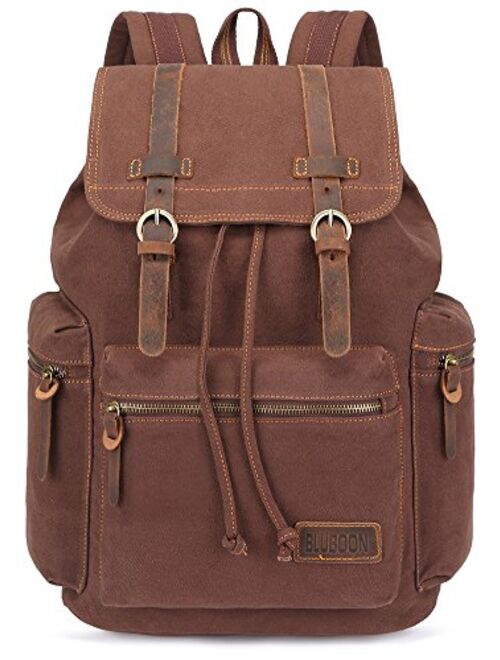 BLUBOON Canvas Vintage Backpack Leather Trim Casual Bookbag Men Women Laptop Travel Rucksack