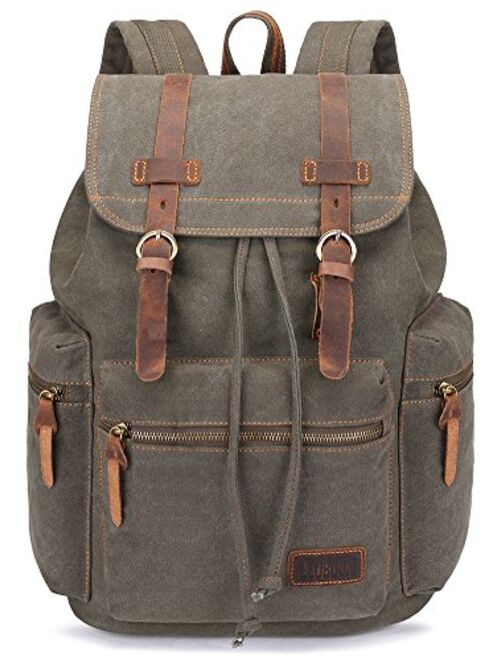 BLUBOON Canvas Vintage Backpack Leather Trim Casual Bookbag Men Women Laptop Travel Rucksack