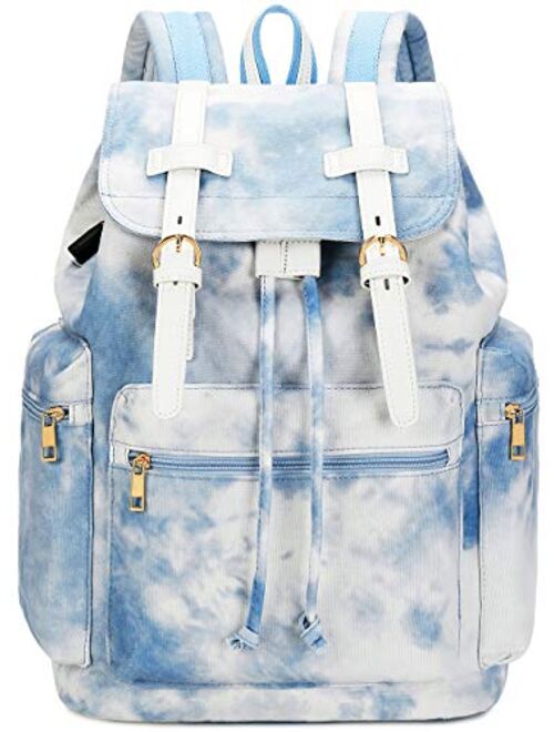 BLUBOON Canvas Vintage Backpack Leather Trim Casual Bookbag Men Women Laptop Travel Rucksack