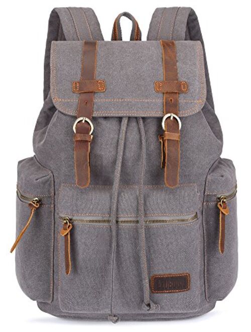 BLUBOON Canvas Vintage Backpack Leather Trim Casual Bookbag Men Women Laptop Travel Rucksack