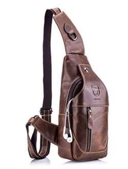 Men's Sling Bag Genuine Leather Chest Shoulder Backpack Cross Body Purse Water Resistant Anti Theft