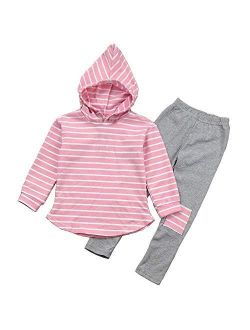 MODNTOGA Toddler Kids Girl Striped Long Sleeve Hoodie Pants Outfits Winter Sweatpants for 3-6Y