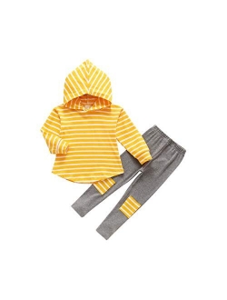 MODNTOGA Toddler Kids Girl Striped Long Sleeve Hoodie Pants Outfits Winter Sweatpants for 3-6Y